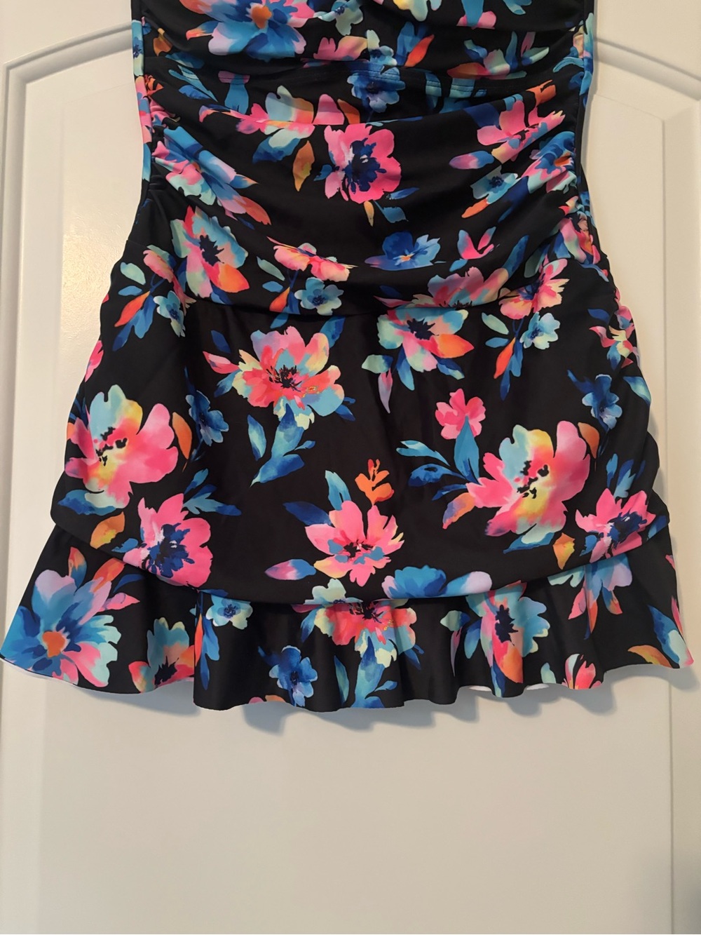 2/$12 NWOT Floral Ruffle Hem Strapless Swimdress - Removable Strap - Picture 3 of 11
